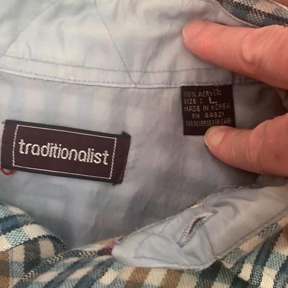 Plaid Flannel Blue Red Gold Button Front Long Sleeve Shirt‎ Size L - Picture 5 of 6